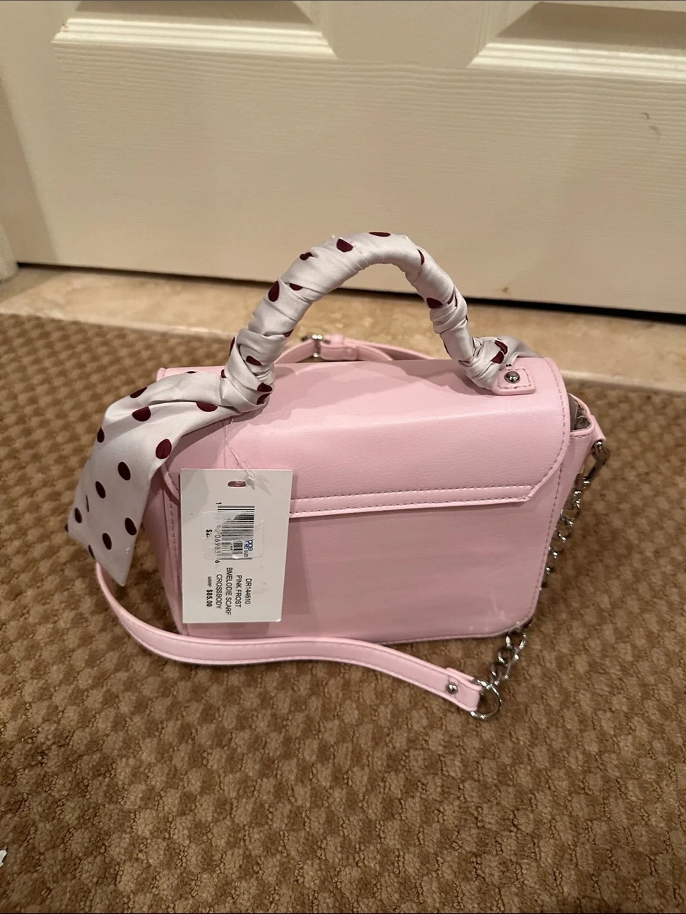 Steve Madden Light Pink Top-Handle Crossbody with Polka Dot Scarf